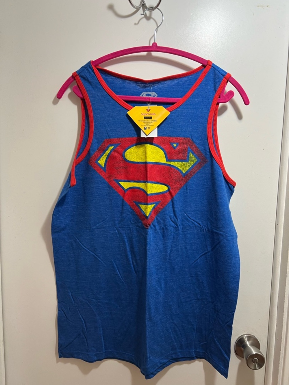 DC Comics Blue Tank Top with Red Trim and Yellow Logo